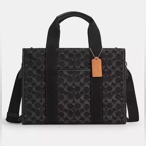 New Coach CP105 Smith Tote In Signature Denim Black Canvas Leather Crossbody Bag